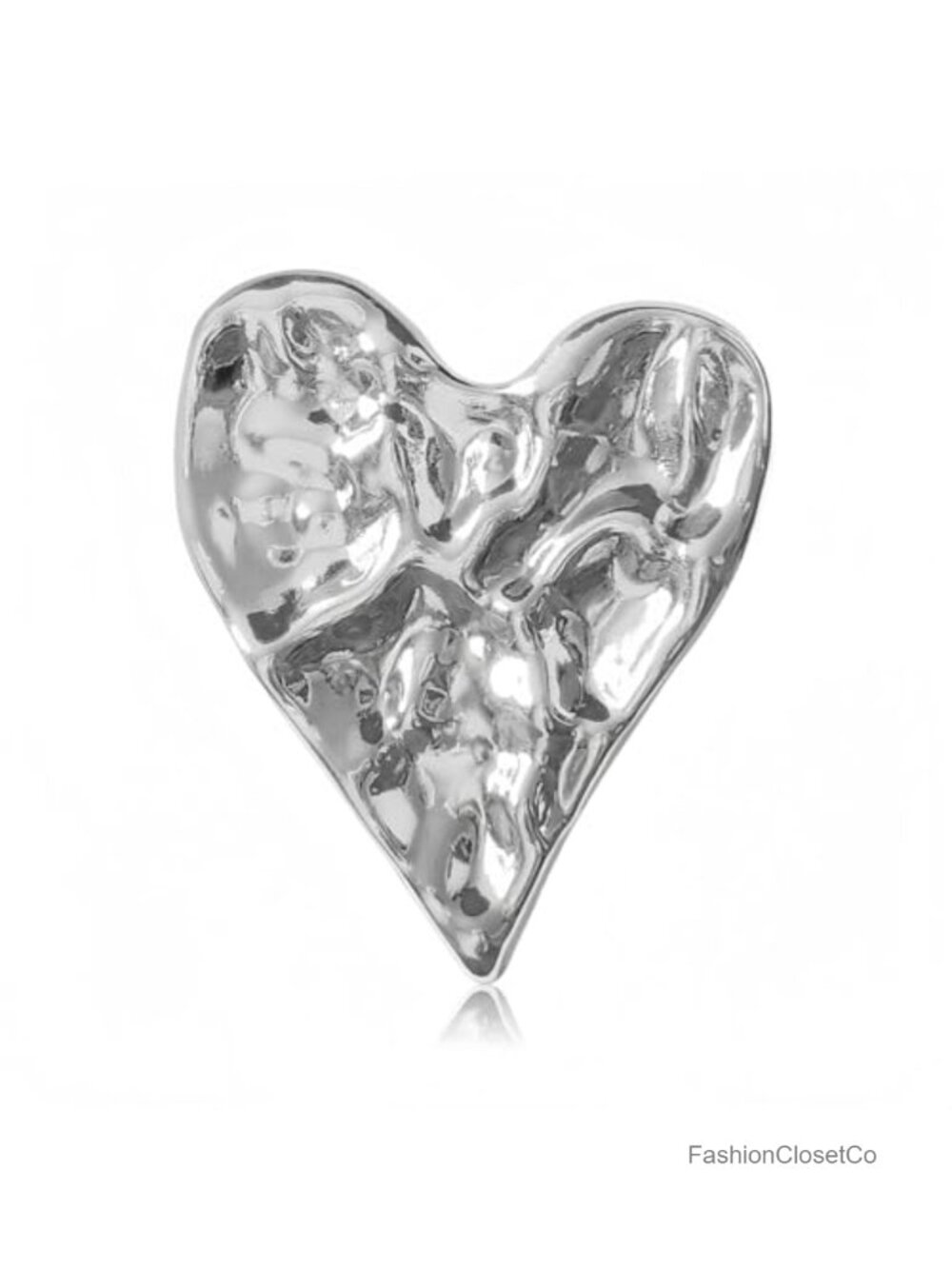 Gold-Tone Hammered Heart Brooch Pin Dimensional Metal 2.1 in